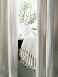 Laura Ashley Cornish Chenille Stripe Pair Lined Eyelet Curtains, Natural - thumbnail 5