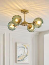 John Lewis Austen 4 Arm Semi-Flush Glass Ceiling Light, Green - thumbnail 2