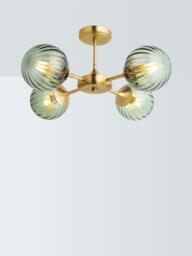 John Lewis Austen 4 Arm Semi-Flush Glass Ceiling Light, Green