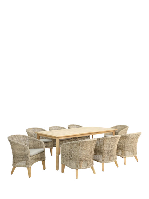 KETTLER Durban 8-Seater Teak Wood Garden Dining Table & Woven Rattan Chairs Set, Grey - image 1