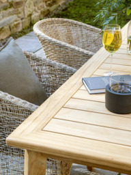 KETTLER Durban 8-Seater Teak Wood Garden Dining Table & Woven Rattan Chairs Set, Grey - thumbnail 4