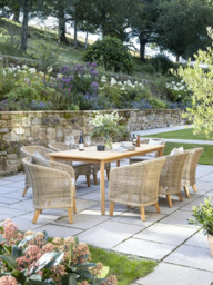 KETTLER Durban 8-Seater Teak Wood Garden Dining Table & Woven Rattan Chairs Set, Grey - thumbnail 2