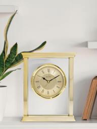 Acctim Halton Roman Numeral Analogue Mantel Clock, 18cm, Gold - thumbnail 3