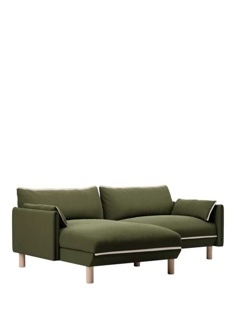 Cozmo Cozy 3 Seater LHF Chaise Sofa, Dark Green Velvet Natural Piping - image 1