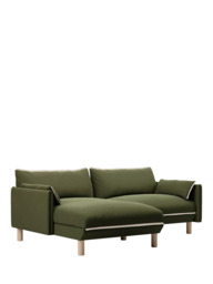 Cozmo Cozy 3 Seater LHF Chaise Sofa, Dark Green Velvet Natural Piping - thumbnail 1