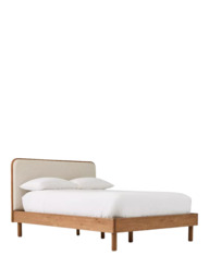 West Elm Miles Wood & Upholstered Bed Frame, Super King Size, Twill Sand/Toasted Oak - thumbnail 1