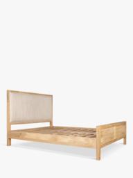 nkuku Sanja Stripe Mango Wood Bed Frame, King Size, Natural/Cream