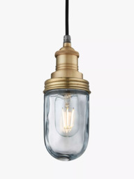 Industville Brooklyn Outdoor/Bathroom Glass Pendant Ceiling Light, Brass - thumbnail 1