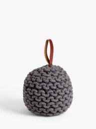 John Lewis Chunky Knit Doorstop with Leather Strap, Grey