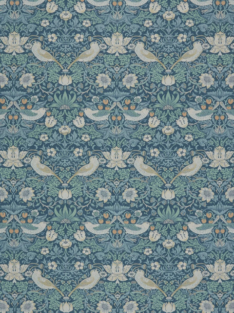 William Morris At Home Strawberry Thief Velvet Made to Measure Curtains or Roman Blind, Indigo - image 1