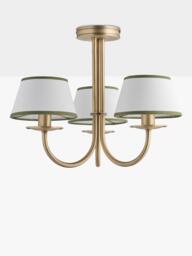 John Lewis Trevelyan 3 Arm Semi Flush Ceiling Light, Antique Brass/Avocado - thumbnail 3