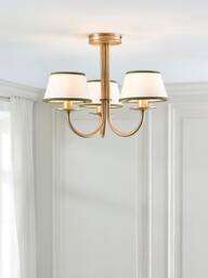 John Lewis Trevelyan 3 Arm Semi Flush Ceiling Light, Antique Brass/Avocado - thumbnail 6