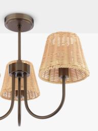 Laura Ashley Hasfield 3 Arm Rattan Semi Flush Ceiling Light, Antique Bronze - thumbnail 5