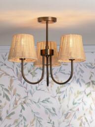 Laura Ashley Hasfield 3 Arm Rattan Semi Flush Ceiling Light, Antique Bronze - thumbnail 2