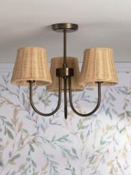 Laura Ashley Hasfield 3 Arm Rattan Semi Flush Ceiling Light, Antique Bronze - thumbnail 6