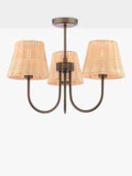 Laura Ashley Hasfield 3 Arm Rattan Semi Flush Ceiling Light, Antique Bronze
