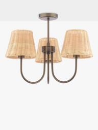 Laura Ashley Hasfield 3 Arm Rattan Semi Flush Ceiling Light, Antique Bronze - thumbnail 3