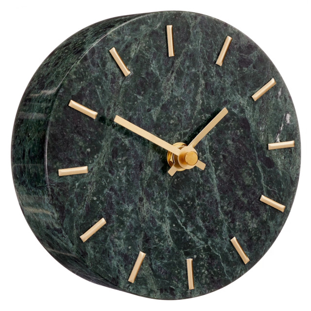 John Lewis Marble Analogue Mantel Clock, Green/Brass, 14cm - image 1