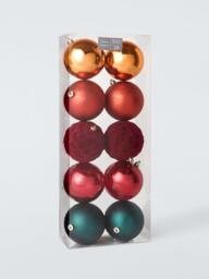 John Lewis Textured Baubles, Box of 10, Red - thumbnail 3