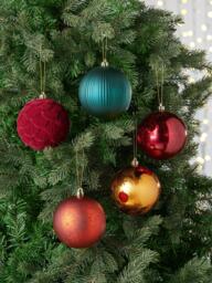 John Lewis Textured Baubles, Box of 10, Red - thumbnail 2