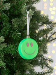 John Lewis The Enthusiast Smiley Face Bauble, Green/Gold - thumbnail 2