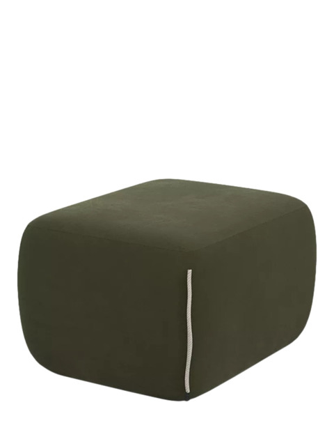 Cozmo Cozy Pouffe Footstool, Dark Green Velvet Natural Piping - image 1