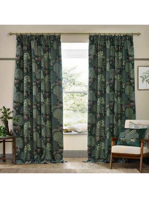Morris & Co. The Brook Pair Lined Pencil Pleat Curtains, Forest Green - image 1