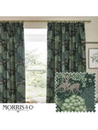 Morris & Co. The Brook Pair Lined Pencil Pleat Curtains, Forest Green - thumbnail 6