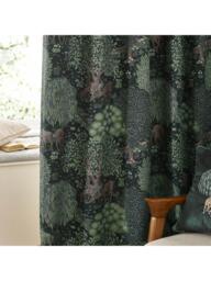 Morris & Co. The Brook Pair Lined Pencil Pleat Curtains, Forest Green - thumbnail 3