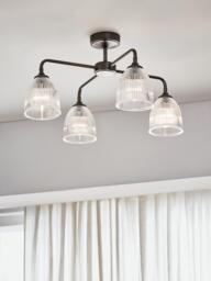 John Lewis Saltern Glass 4 Arm Semi Flush Ceiling Light, Pewter - thumbnail 2