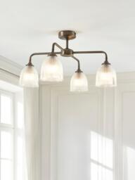 John Lewis Saltern Glass 4 Arm Semi Flush Ceiling Light, Pewter - thumbnail 6