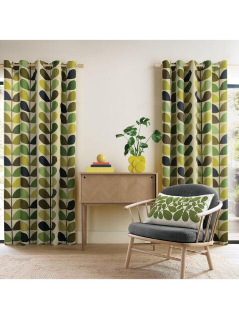 Orla Kiely Multi Stem Pair Lined Eyelet Curtains, Fern-ochre - image 1