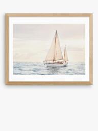 EAST END PRINTS Sisi and Seb 'Sailboat' Framed Print, 43.4 x 53.4cm, Natural - thumbnail 1