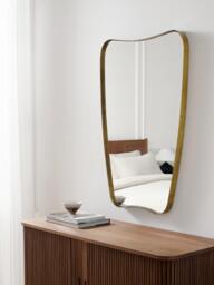 John Lewis Mid-Century Curved Metal Frame Wall Mirror, 96 x 65cm, Antique Brass - thumbnail 2