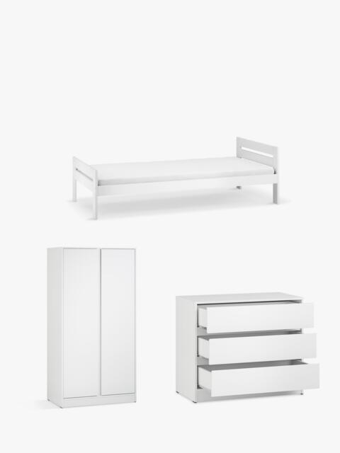 Little Acorns Furniture Bed Frame, 3 Drawer Chest & Double Wardrobe Bundle, White