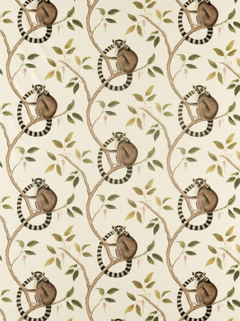 Sanderson Ringtailed Lemur Made to Measure Curtains or Roman Blind, Olive - image 1