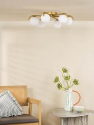 Där Orlena 6 Arm Glass Globe Pendant Flush Ceiling Light, Gold - thumbnail 6