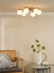 Där Orlena 6 Arm Glass Globe Pendant Flush Ceiling Light, Gold - thumbnail 2