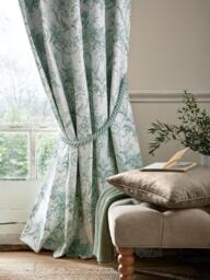 Laura Ashley Tuileries Pair Blackout Lined Eyelet Curtains, Dark Sage - thumbnail 5