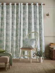 Laura Ashley Tuileries Pair Blackout Lined Eyelet Curtains, Dark Sage - thumbnail 2