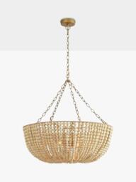 Pottery Barn Bristol Bowl Beaded Wood Chandelier Ceiling Light, Natural