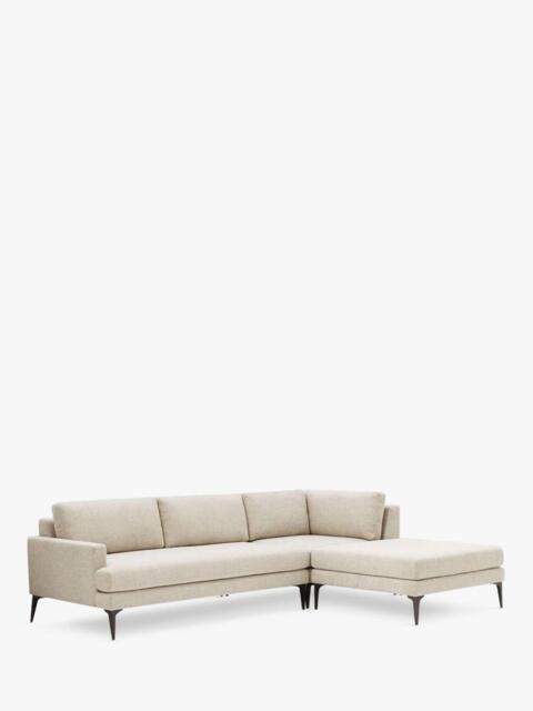 west elm Andes 4 Seater Sofa & RHF Footstool Set, Stone Twill