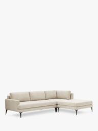 west elm Andes 4 Seater Sofa & RHF Footstool Set, Stone Twill