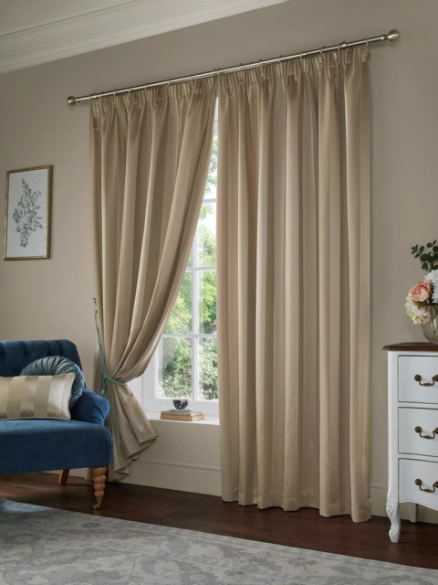 Laura Ashley Lille Stripe Pair Lined Pencil Pleat Curtains, Truffle Natural - image 1