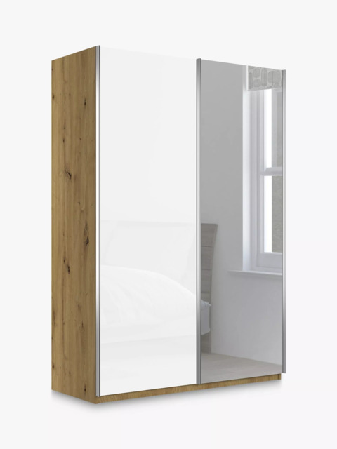 John Lewis Elstra 150cm Wardrobe with White Glass and Mirrored Sliding Doors - image 1