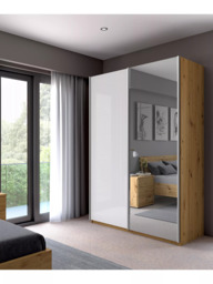 John Lewis Elstra 150cm Wardrobe with White Glass and Mirrored Sliding Doors - thumbnail 3
