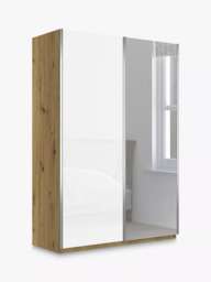 John Lewis Elstra 150cm Wardrobe with White Glass and Mirrored Sliding Doors - thumbnail 1