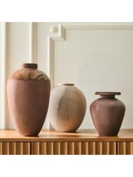 West Elm Orla Ceramic Barrel Vase, H29cm, Grey - thumbnail 3