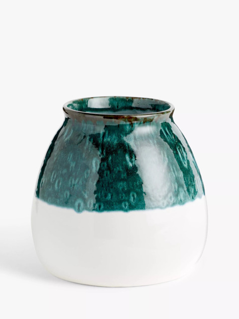 John Lewis Half Dip Earthenware Vase, H19cm, Blue/White - image 1