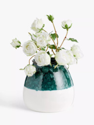 John Lewis Half Dip Earthenware Vase, H19cm, Blue/White - thumbnail 3